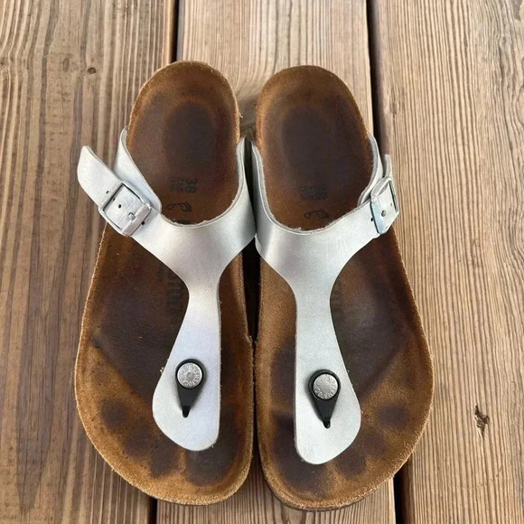 Birkenstock Gizeh Silver Sz 38 W 7 - Picture 2 of 11